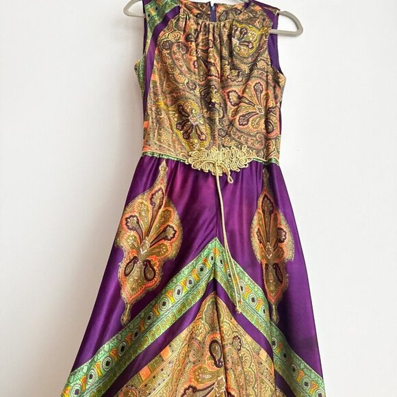 Vintage Algo 70s Wild Paisley Print Wide Leg Jumpsuit S - Picture 7 of 9